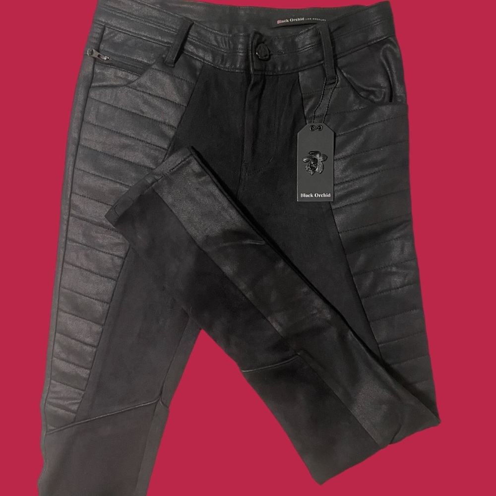 Black Orchid Skinny Faux Leather and Suede Moto Leggings